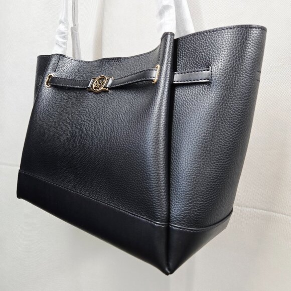 NWT Authentic Michael Kors Reed Large Pebbled Black Leather Belted Tote Bag $558 - Picture 6 of 13